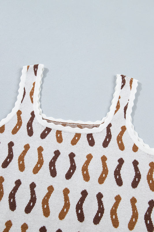 Western Leopard/ Horseshoe Printed Scalloped Trim Square Neck Sweater Vest