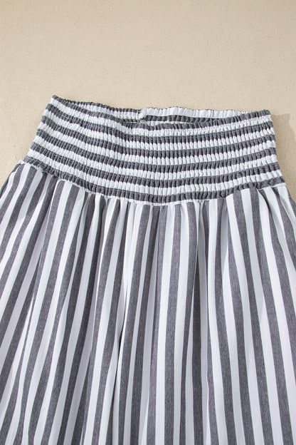 Stripe Shirred High Waist Loose Summer Pants