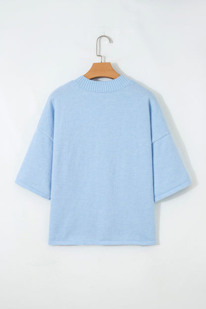 Lavendula 3/4 Sleeve Boxy Knit Button Down Sweater Cardigan