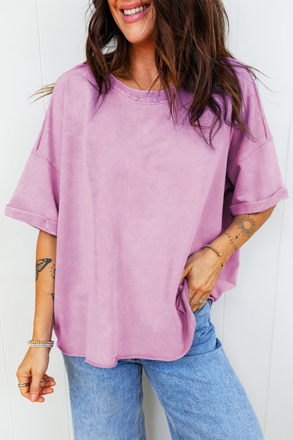 Lavendula Mineral Wash Drop Shoulder Raw Edge Loose Tee