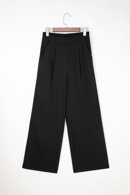 Pleated Detail Pull On High Elastic Waist Loose Straight Pants