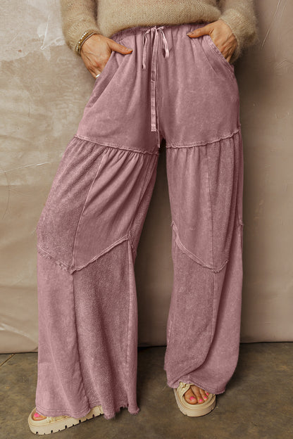 Wild Ginger Careys Mineral Wash Tiered Wide Leg Patchwork Drawstring Pants