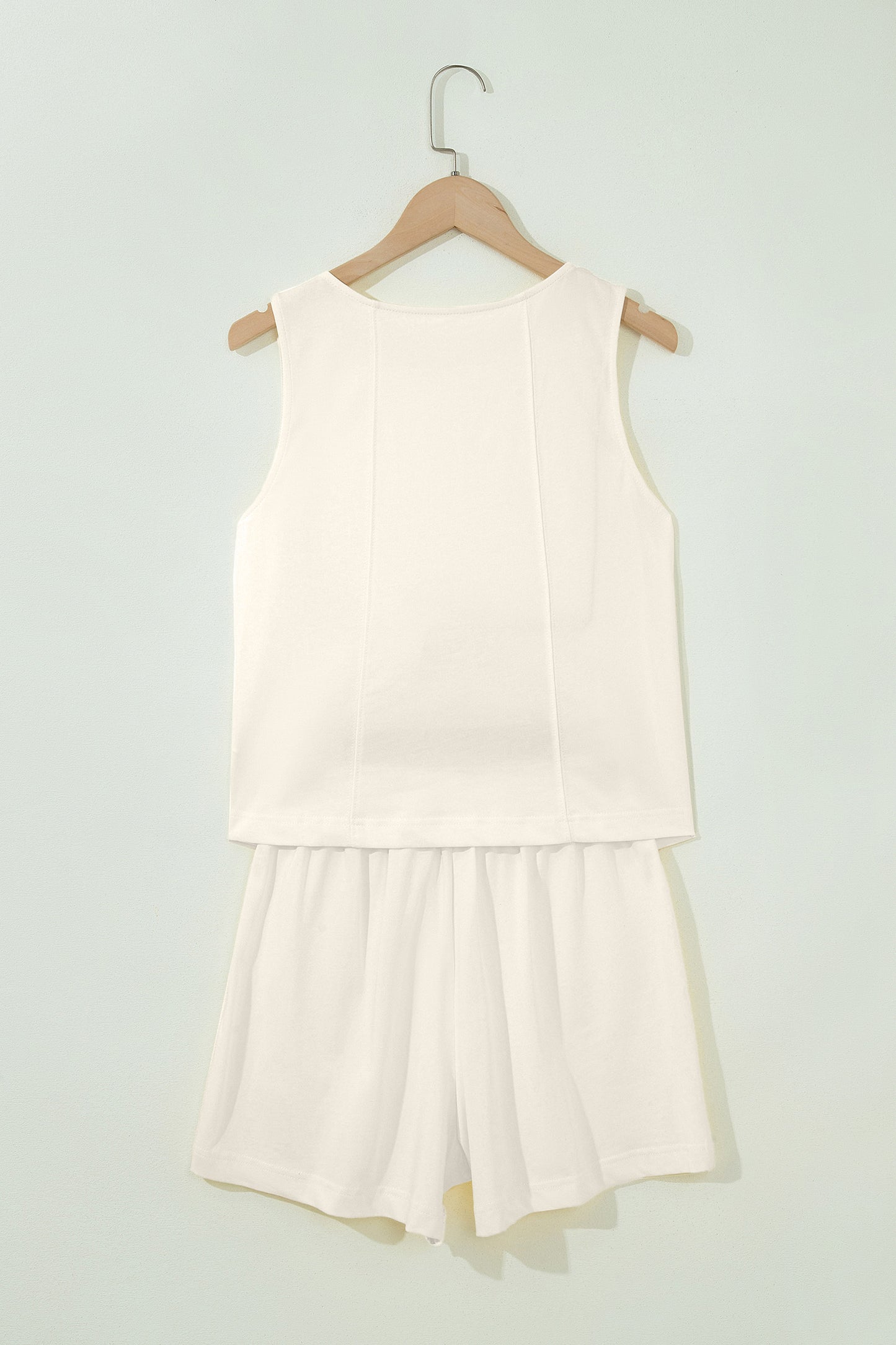 Stitched Detail Loose Tank Top Cotton 2pcs Short Set