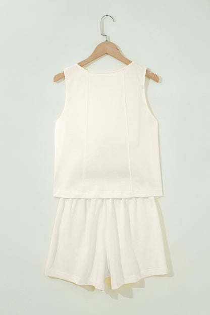 Stitched Detail Loose Tank Top Cotton 2pcs Short Set