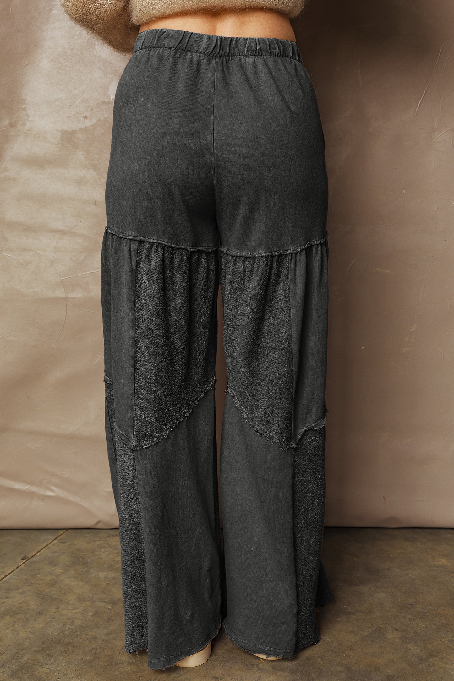 Wild Ginger Careys Mineral Wash Tiered Wide Leg Patchwork Drawstring Pants