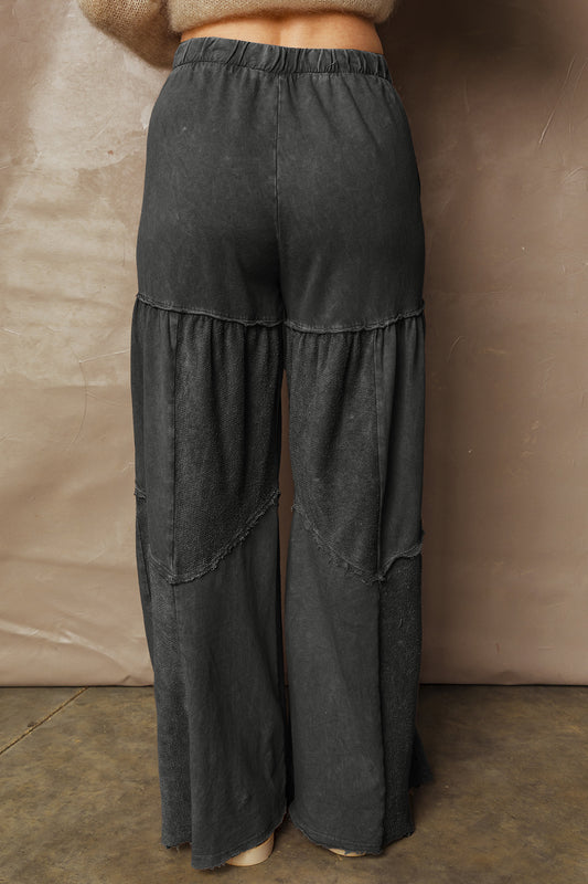 Wild Ginger Careys Mineral Wash Tiered Wide Leg Patchwork Drawstring Pants