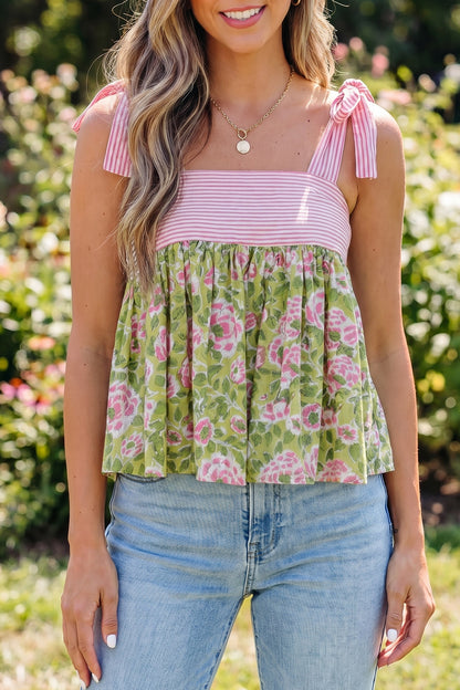 Fashion Printed Knot Straps Babydoll Tank Top