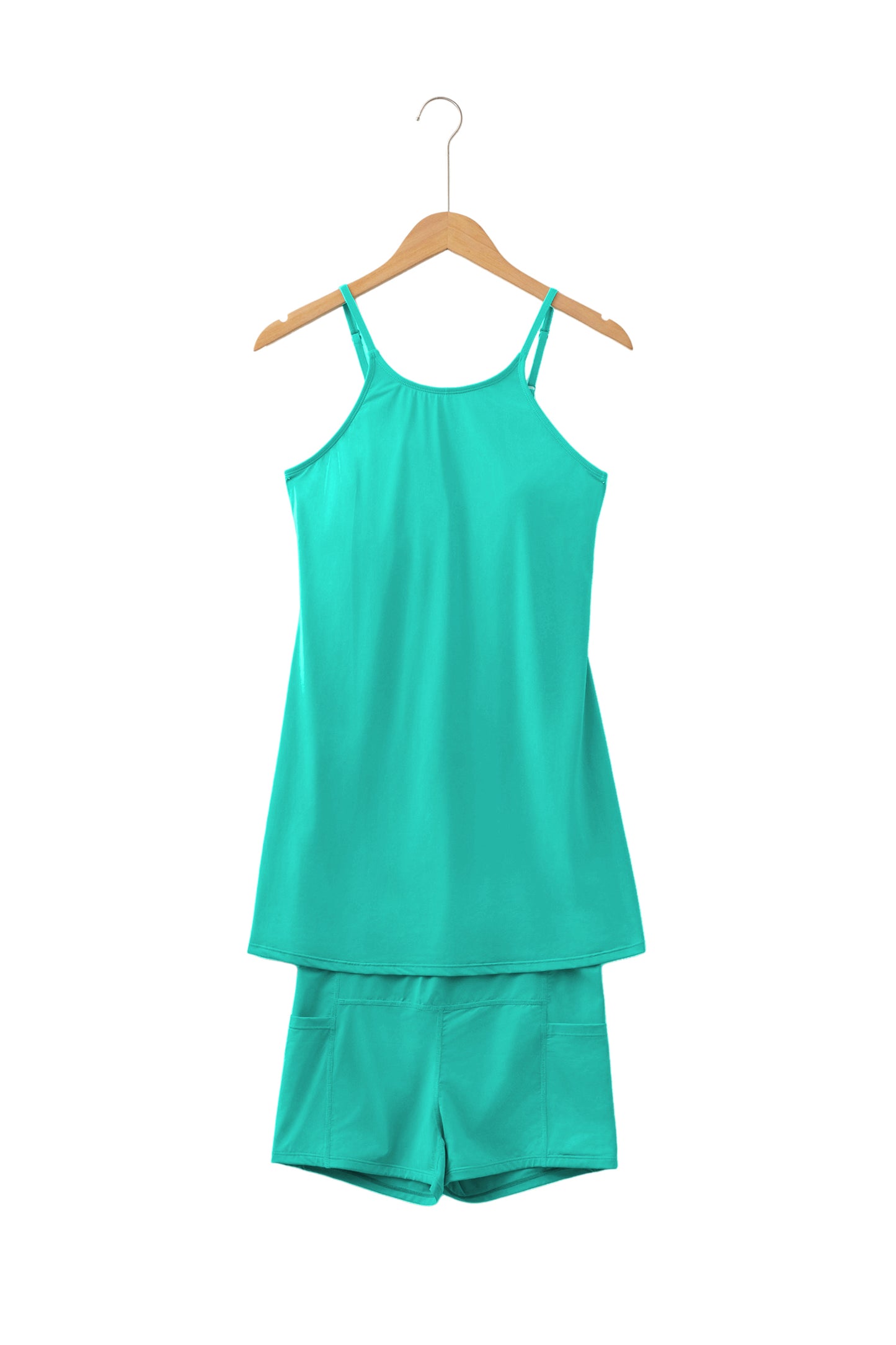 Solid Color Tunic Tank Dress Athletic Shorts Two Piece Set