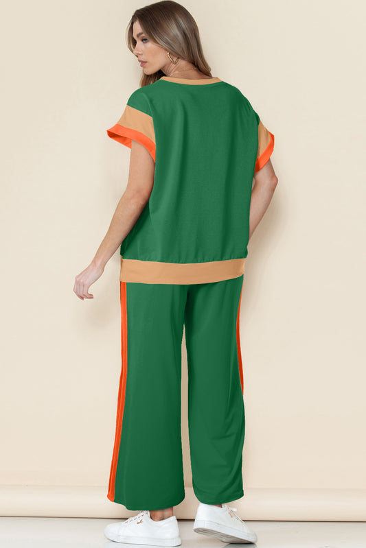 Color Block Detail Casual Two-piece Set