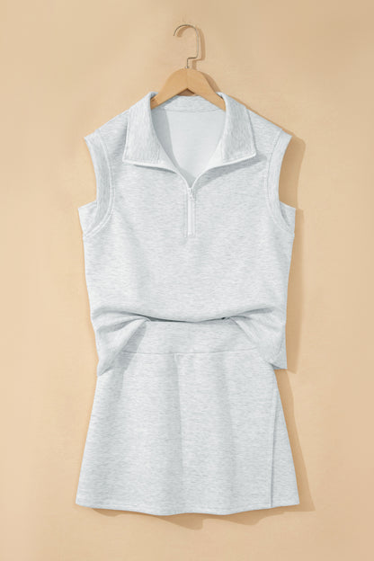 Solid Color Sleeveless Zipper Tank and Skort Set