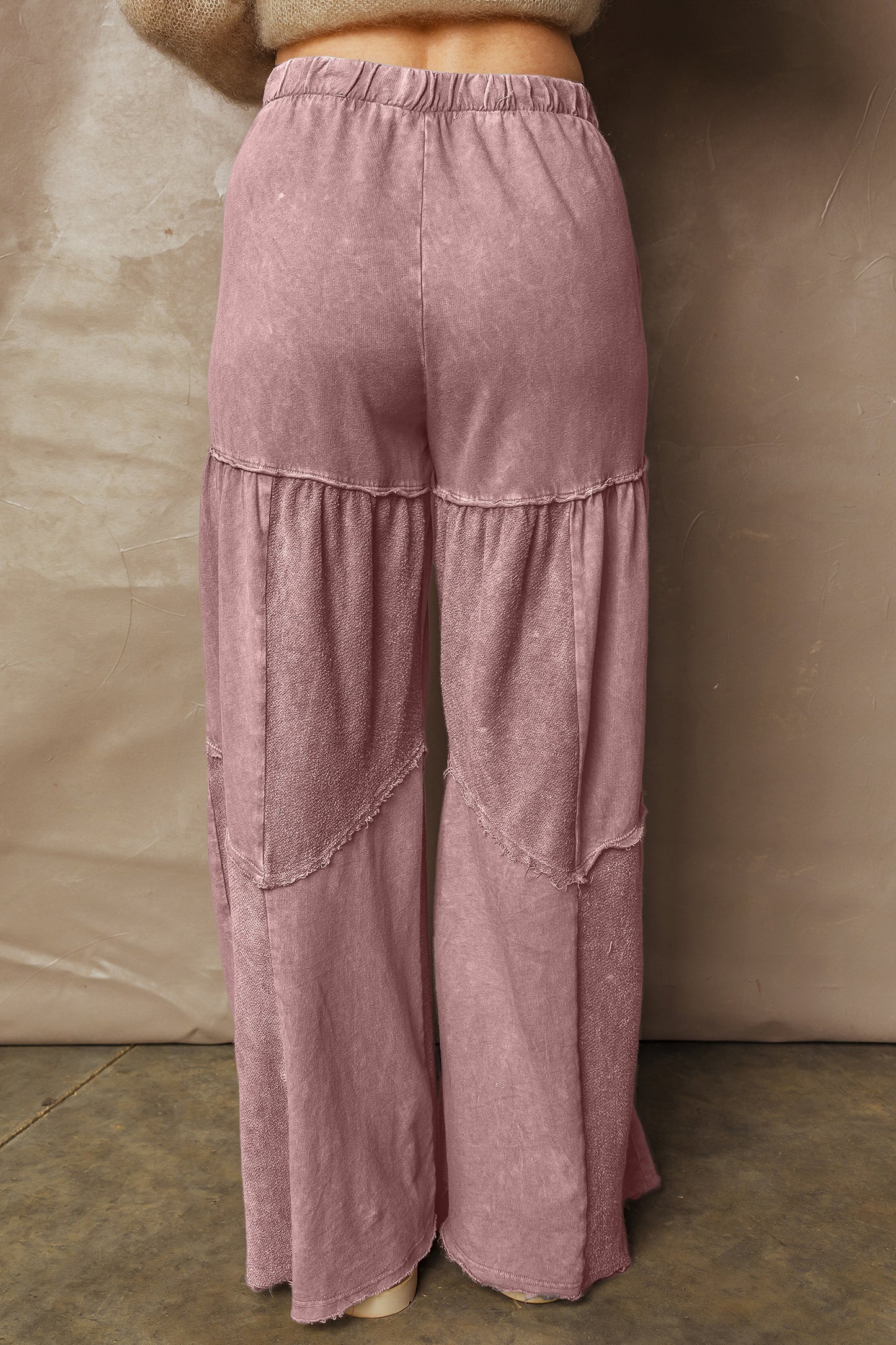 Wild Ginger Careys Mineral Wash Tiered Wide Leg Patchwork Drawstring Pants