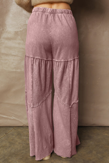 Wild Ginger Careys Mineral Wash Tiered Wide Leg Patchwork Drawstring Pants