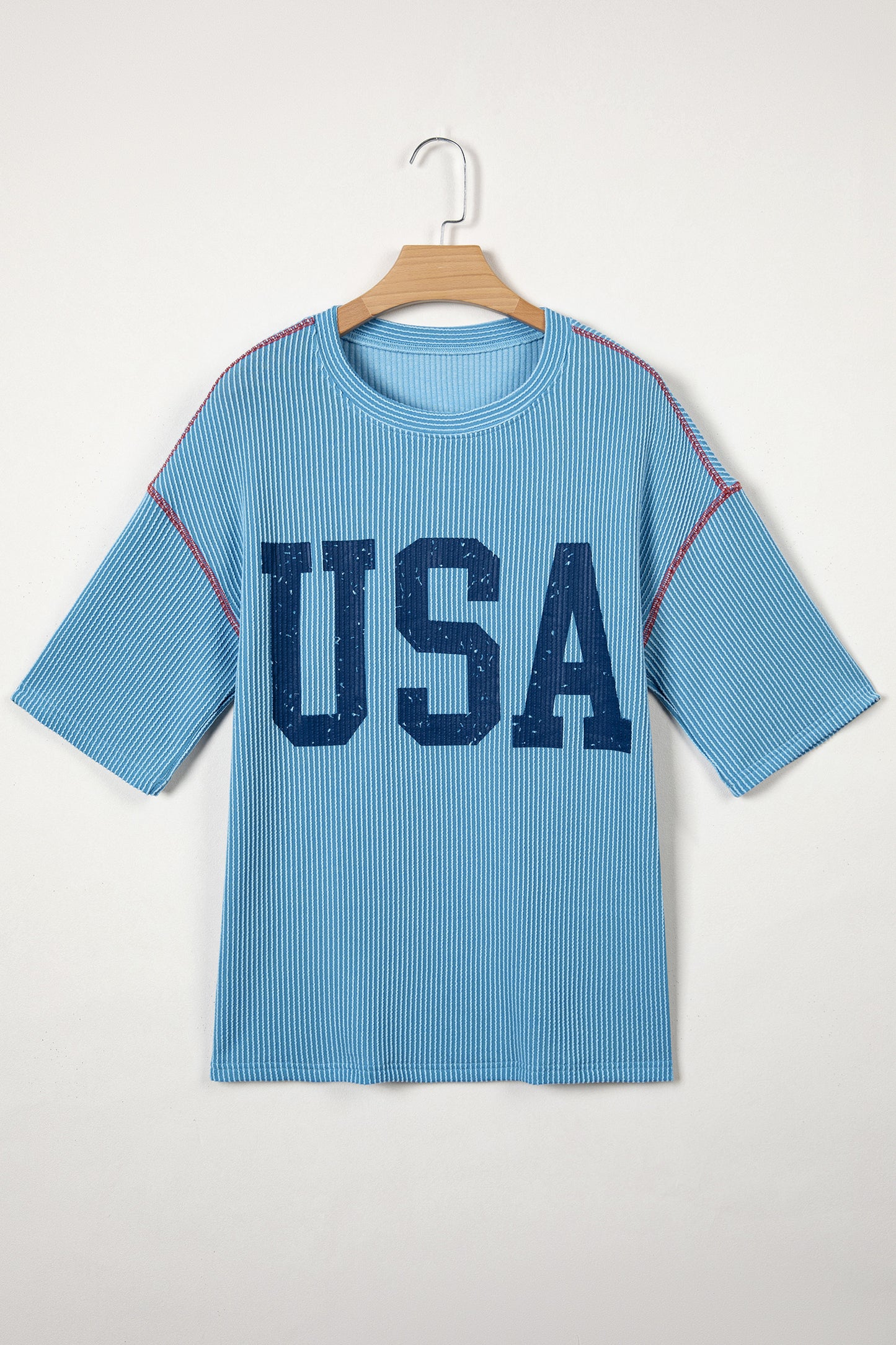 USA Graphic Half Sleeve Loose Ribbed Top