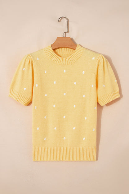 Elegant Polka Dot Bubble Short Sleeve Sweater