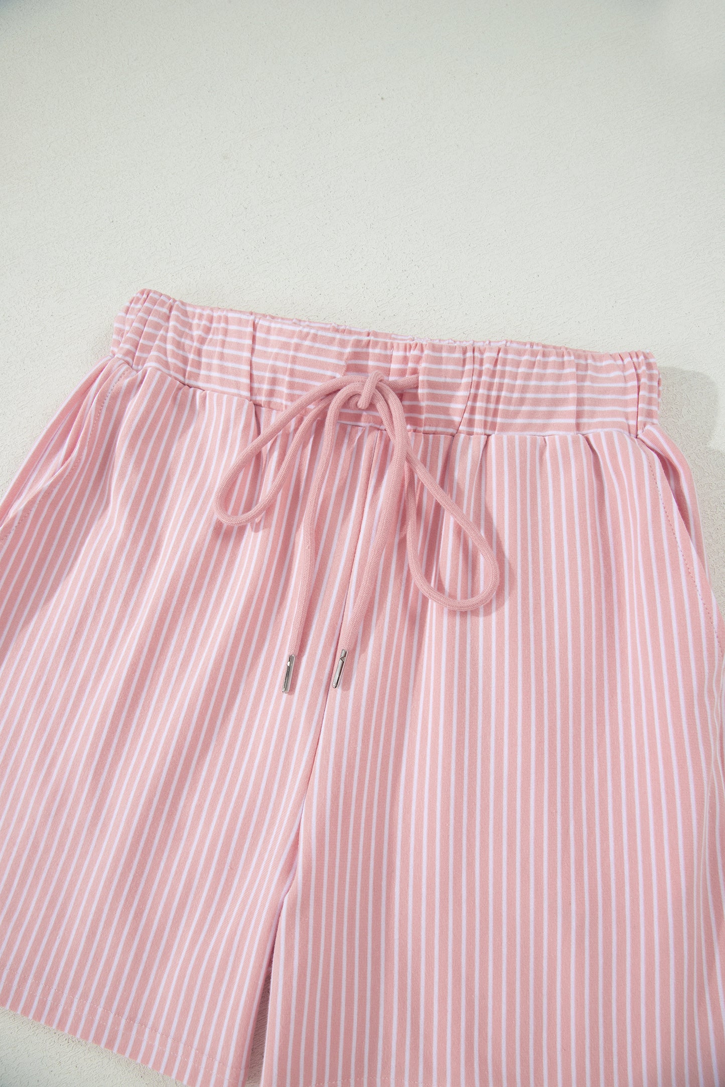 Stripe Dolman Sleeve Polo Shirt and Drawstring Shorts Set