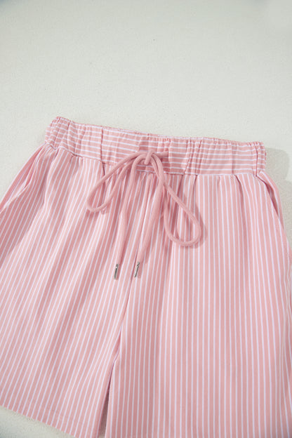 Stripe Dolman Sleeve Polo Shirt and Drawstring Shorts Set