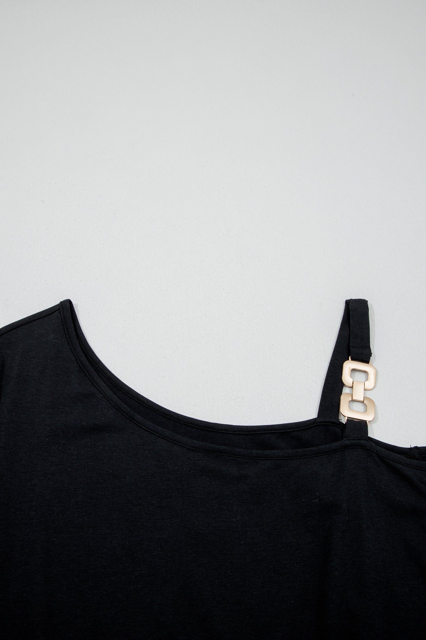 Black Asymmetric Shoulder Detail Short Sleeve Plus Size Maxi Dress