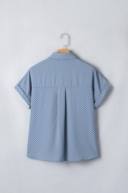 Dotted Print Cuffed Short Sleeve Shirt