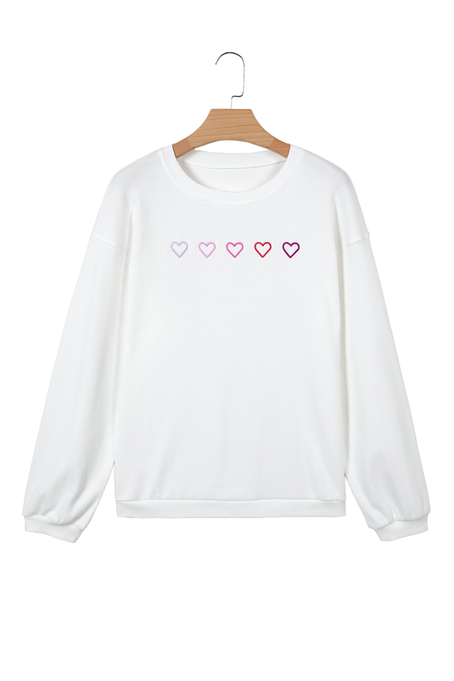 Pink 3d Ribbed XOXO Heart Embroidered Drop Shoulder Sweatshirt