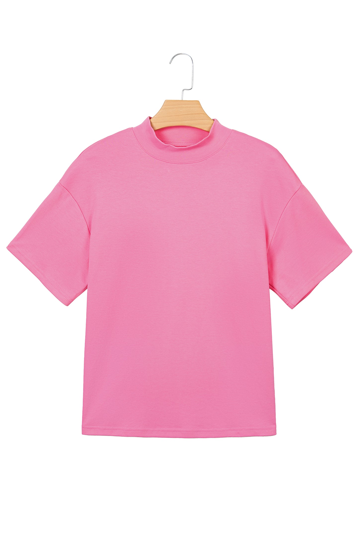 Pink Solid Color High Neck Oversize Tee