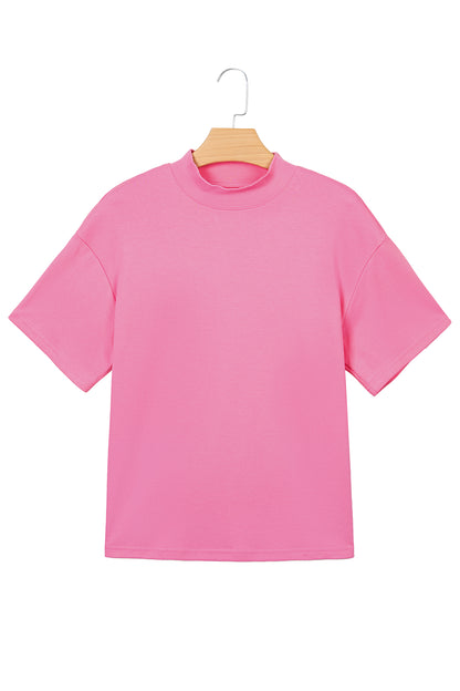Pink Solid Color High Neck Oversize Tee