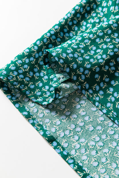 Green Boho Chic Notched V Neck Plus Floral Short Sleeve Top