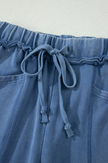 Mineral Wash Drawstring Retro High Waist Wide Leg Western Pants
