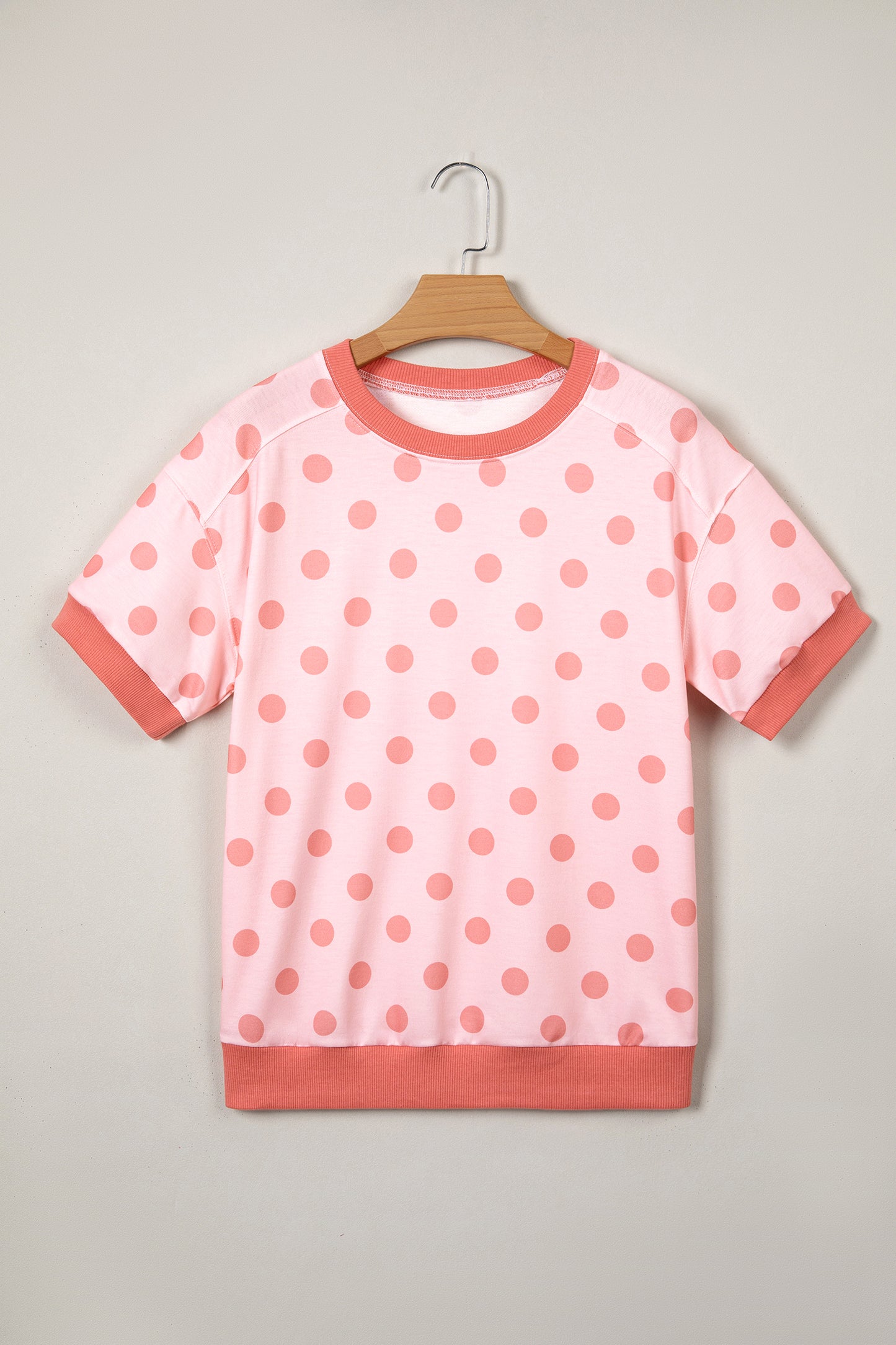 Color Block Trim Polka Dot Casual Tee