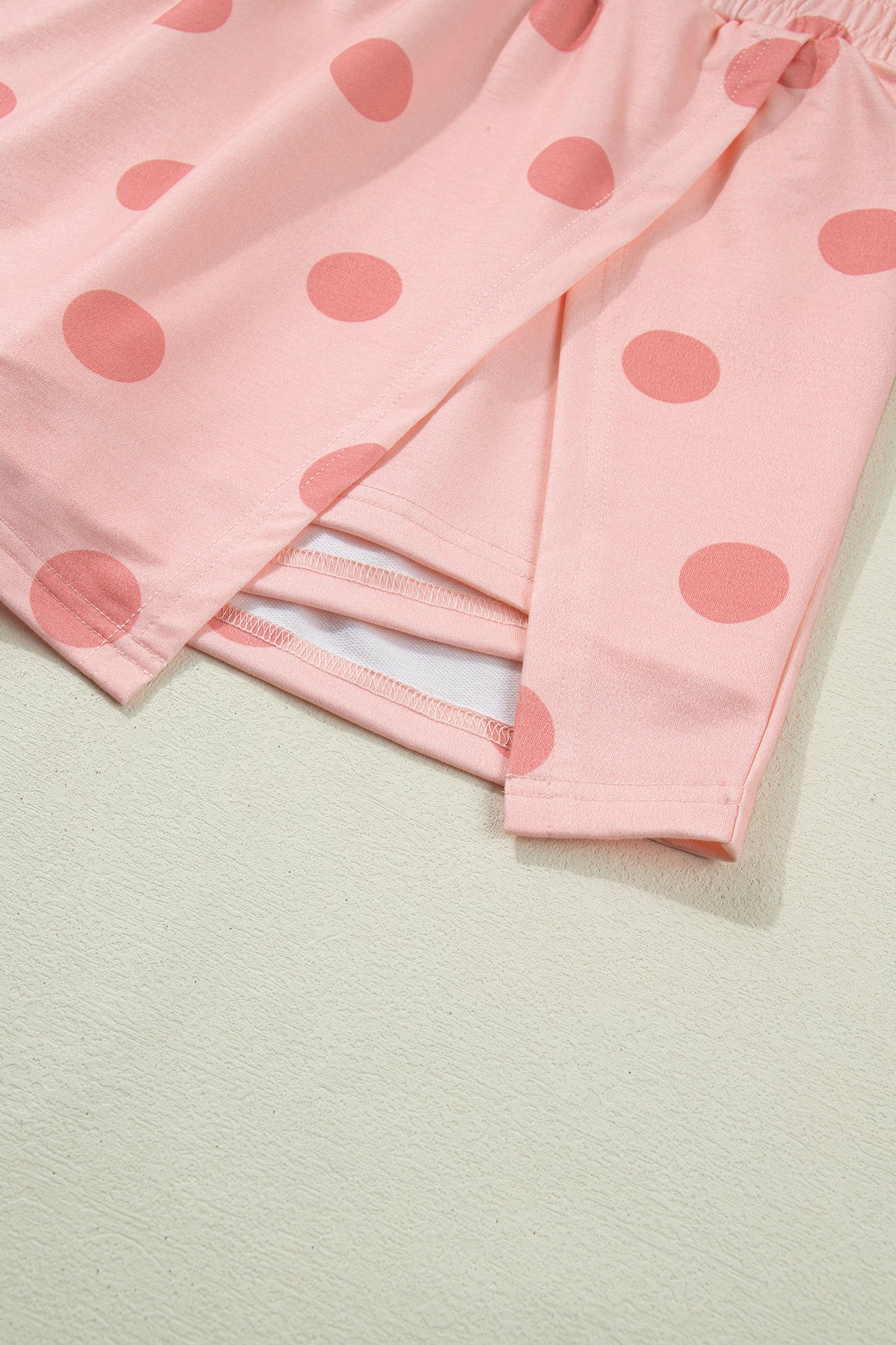 Ribbed Trim Polka Dot Print Tank Split Mini Skort 2pcs Set