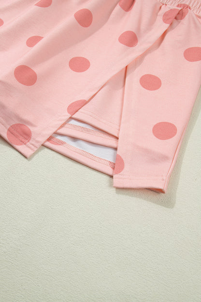 Ribbed Trim Polka Dot Print Tank Split Mini Skort 2pcs Set
