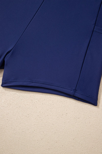 Navy Blue Color Block Patchwork Bow Knot Detail Sleeveless Swim Dress