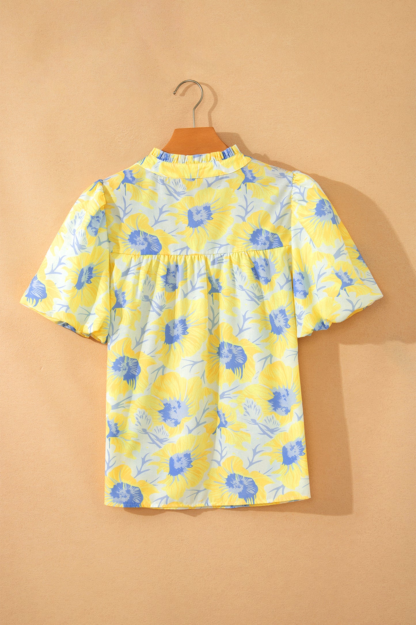 Short Bubble Sleeve Summer Floral Blouse
