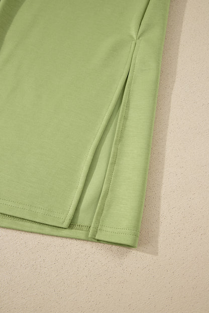 Green Bay Solid Color Long T Shirt Dress with Slits