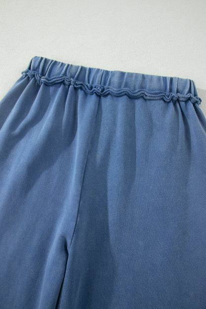 Mineral Wash Drawstring Retro High Waist Wide Leg Western Pants