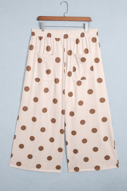 Polka Dot Elastic Waist Wide Leg Plus Size Pants