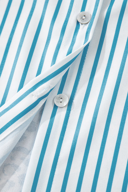 Brown Stripe Contrast Leopard Patchwork Long Shirt Dress with Slits