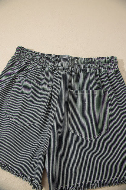 Raw Edge Drawstring Elastic Waist Casual Denim Shorts