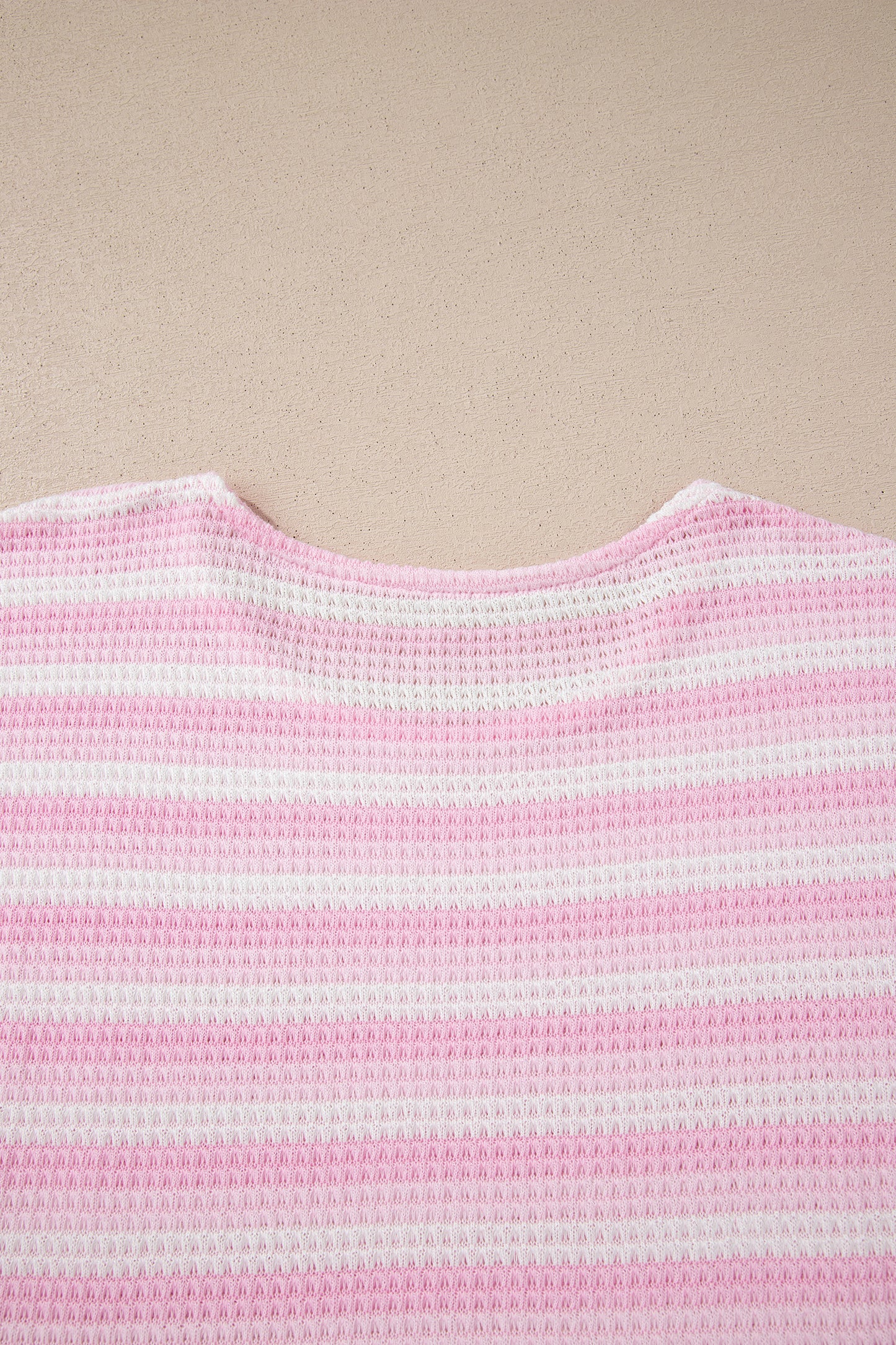 Pink Striped Print Waffle Knit T Shirt