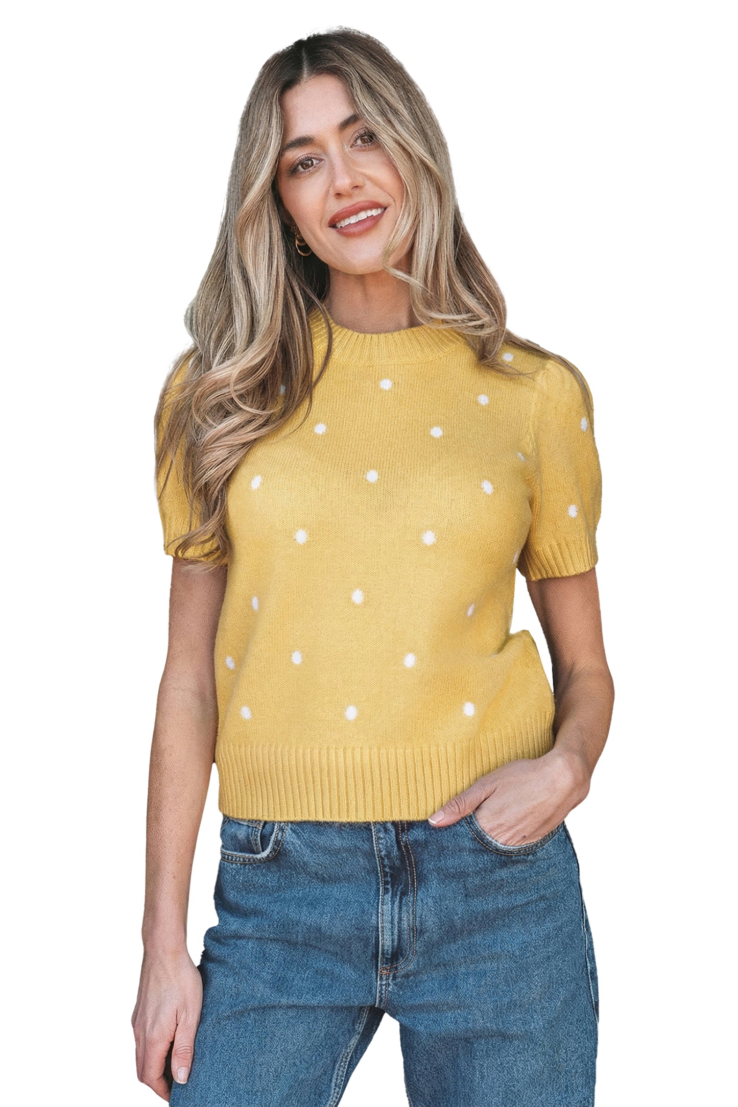 Elegant Polka Dot Bubble Short Sleeve Sweater