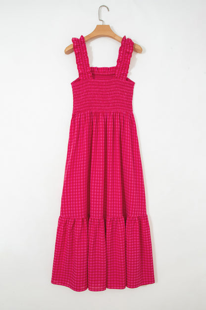 Plaid Square Neck Fit-and-flared Vacation Sundress