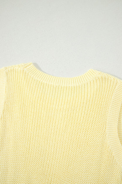 Yellow Cream Solid Color Cropped Knit Knot Back Cutout Sweater Tank