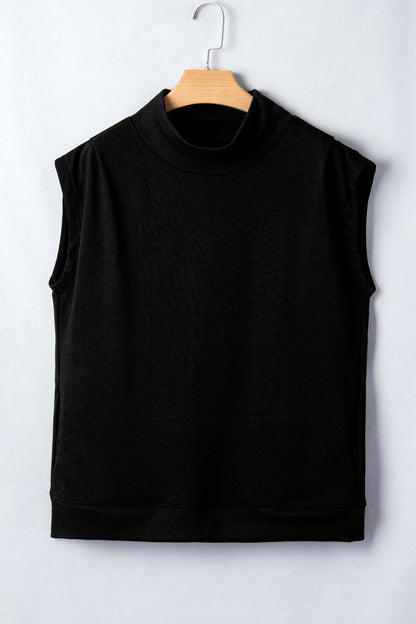Solid Color High Neck Cap Sleeve Loose Top