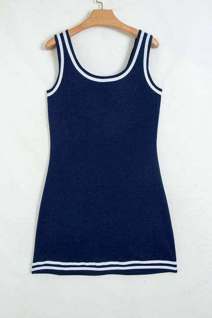 Contrast Trim U Neck Sleeveless Mini Dress