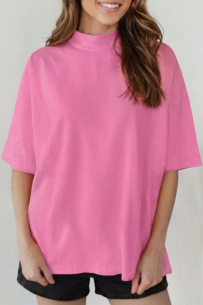 Pink Solid Color High Neck Oversize Tee