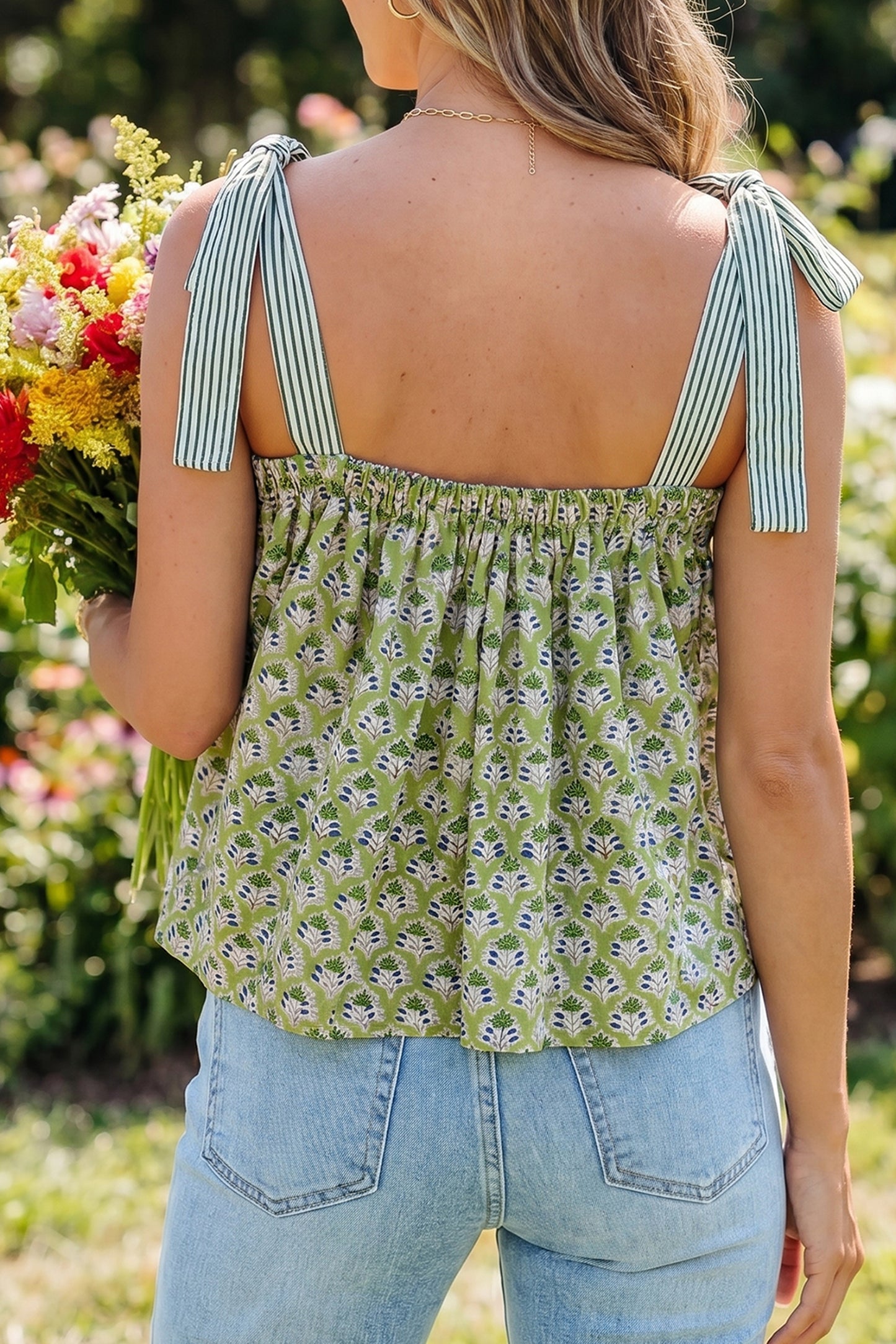 Fashion Printed Knot Straps Babydoll Tank Top