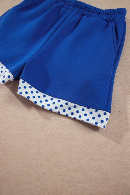 Polka Dot Trim Baggy Pullover 2pcs Short Set