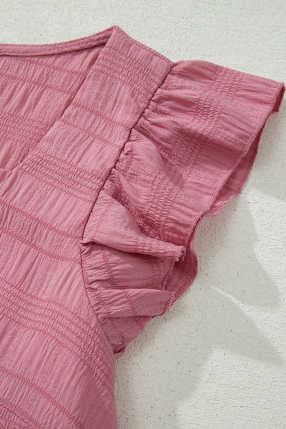 Textured Square Neck Top and Shirred High Waist Shorts Set