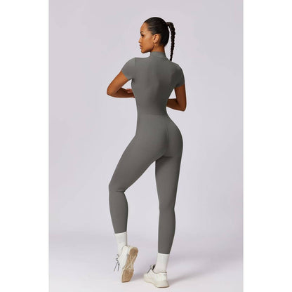 Half Zipper Bodysuit Breathable Fitness Jumpsuit