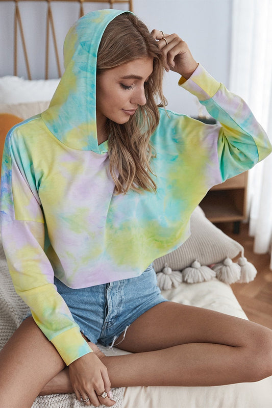 Tie Dye Crop Pullover Hoodie Sweatshirt