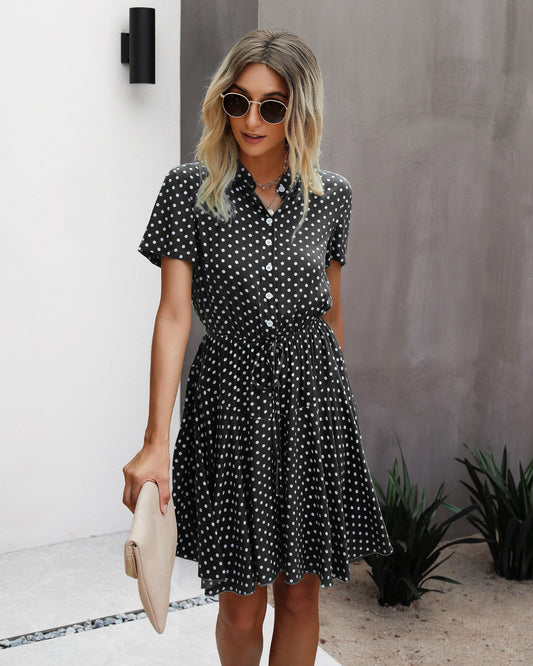 Polka Dot Ruffle Button Down Dress